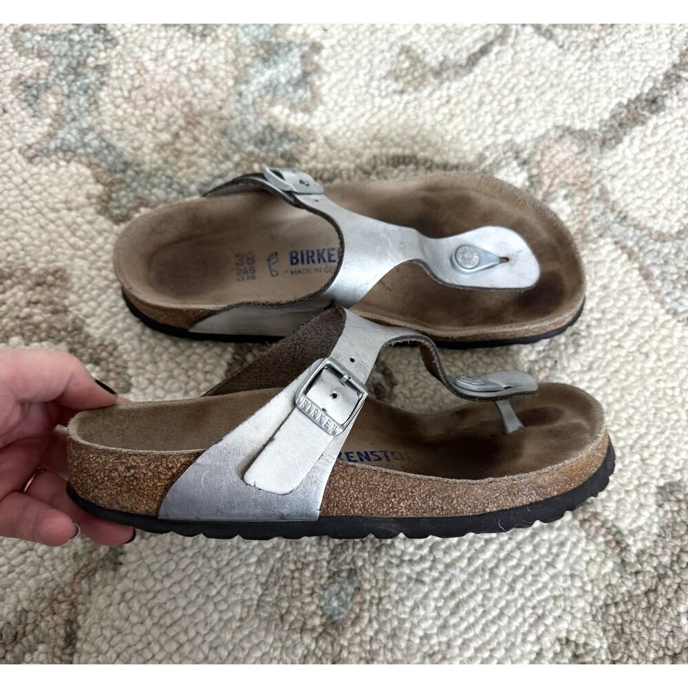 Birkenstock Gizeh 38 Silver Womens Comfort Sandals Thong Shoes 8